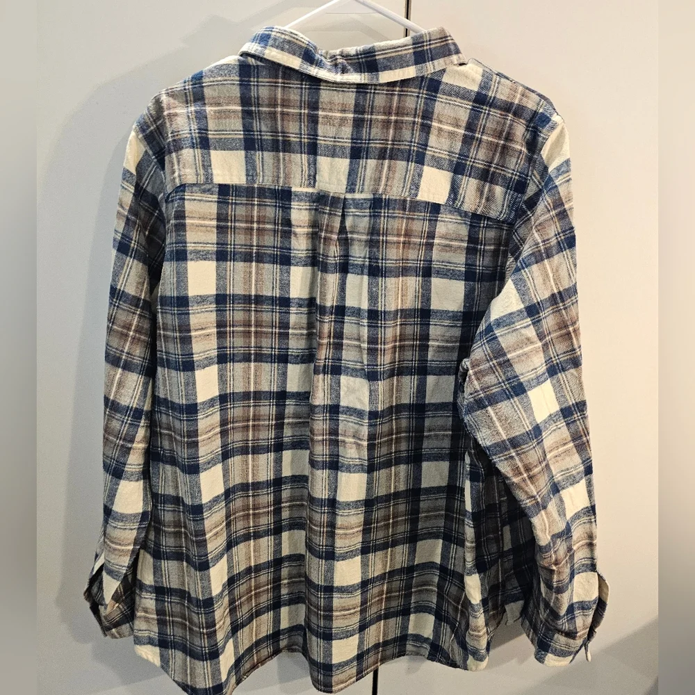 L.L. Bean Blue and Brown Plaid Blouse - Picture 4 of 6